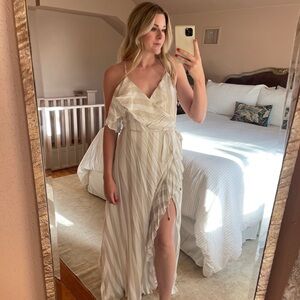 White & Cream Stripe Wrap Maxi Dress | Medium